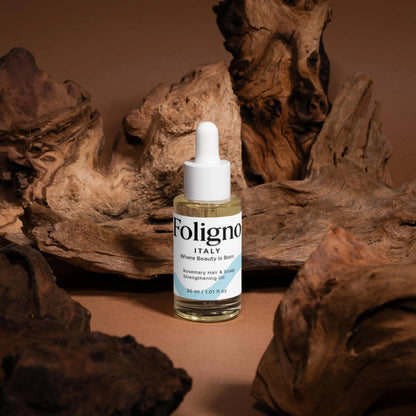 Foligno Italy dropper bottle on a brown background with wooden textures