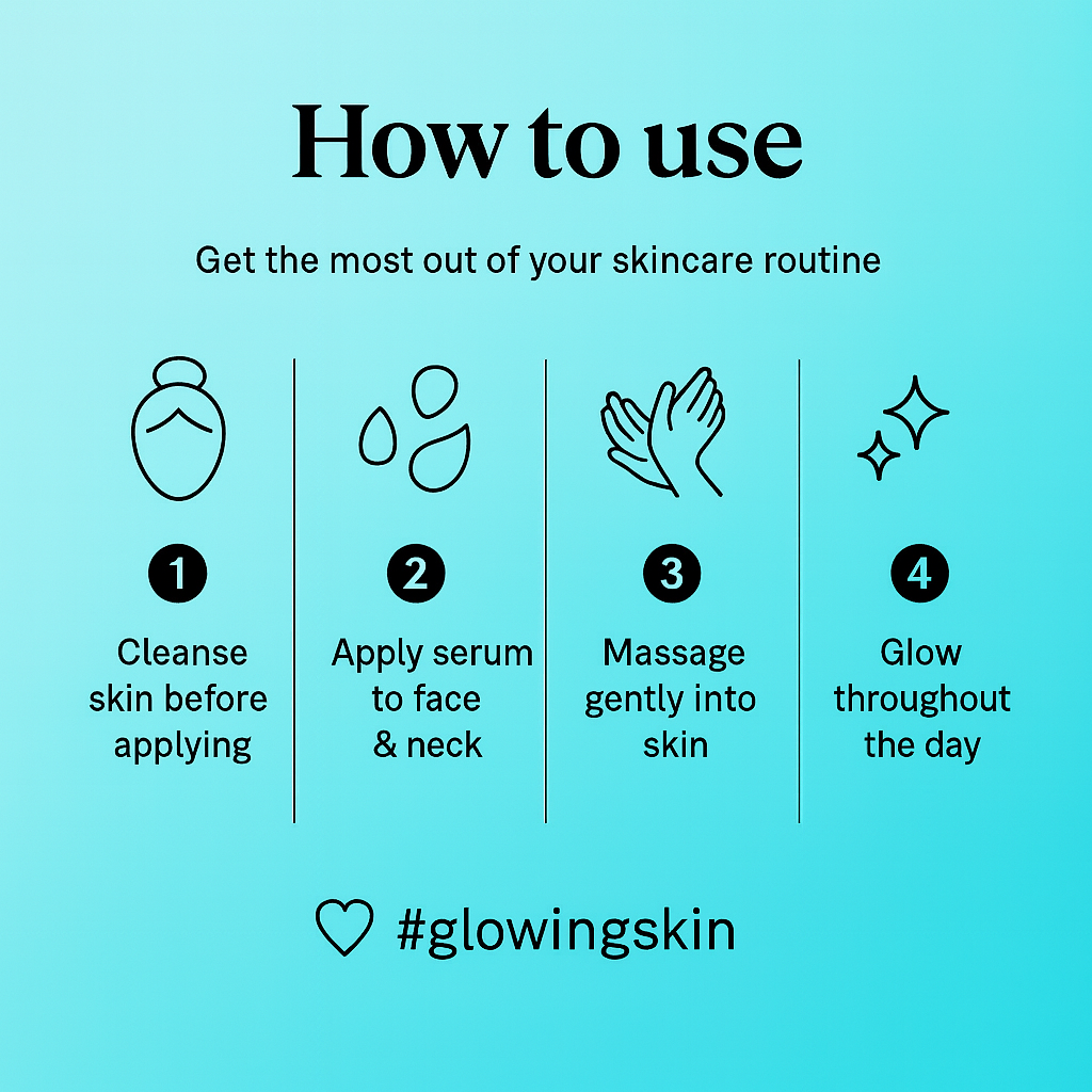 Skincare routine guide with icons and text on a light blue background