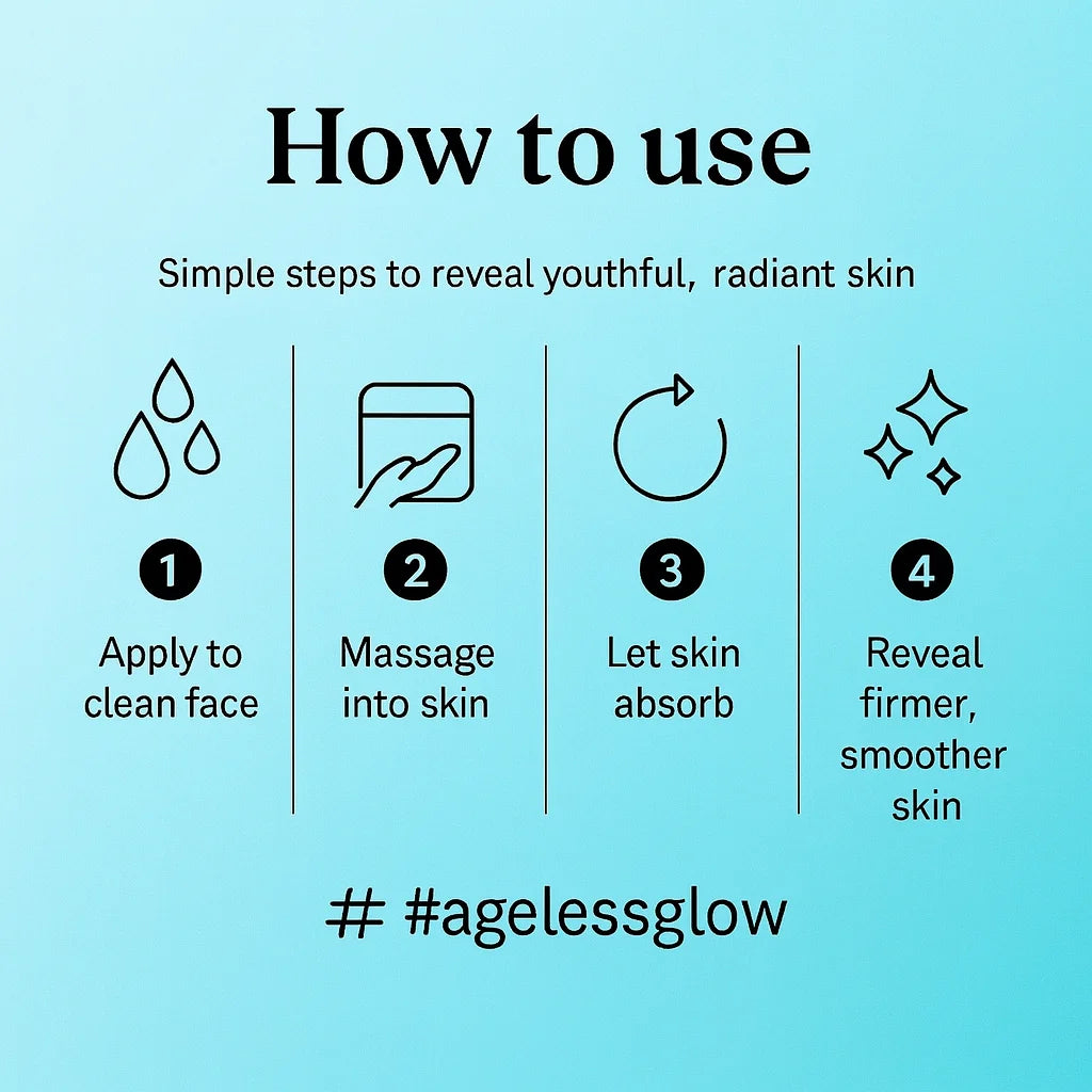 Instructions for using a skincare product on a light blue background