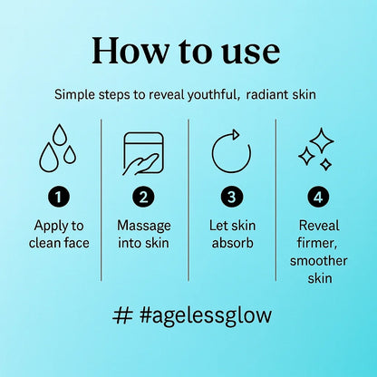 Instructions for using a skincare product on a light blue background