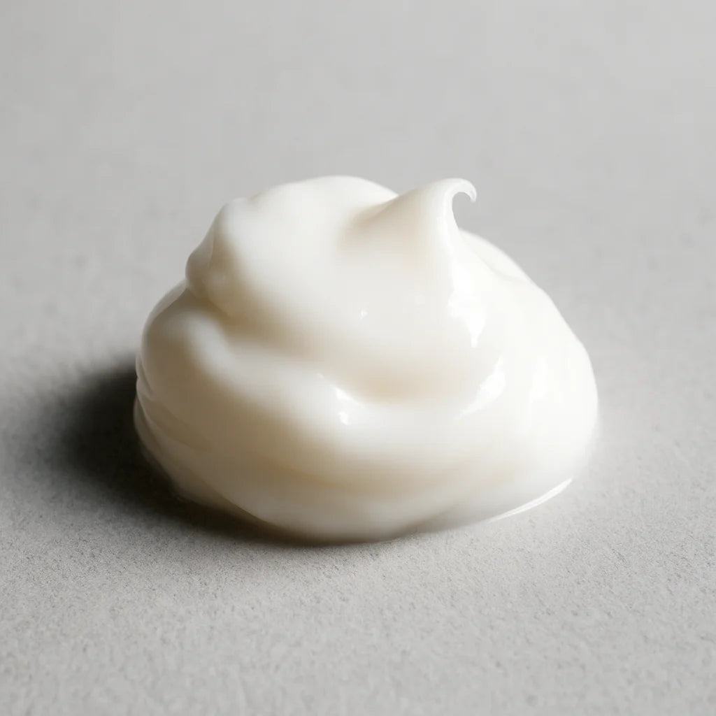 White cream or frosting on a gray background