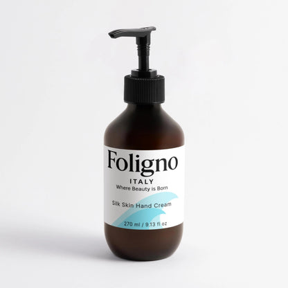 Foligno hand cream bottle on a white background