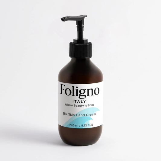 Foligno hand cream bottle on a white background