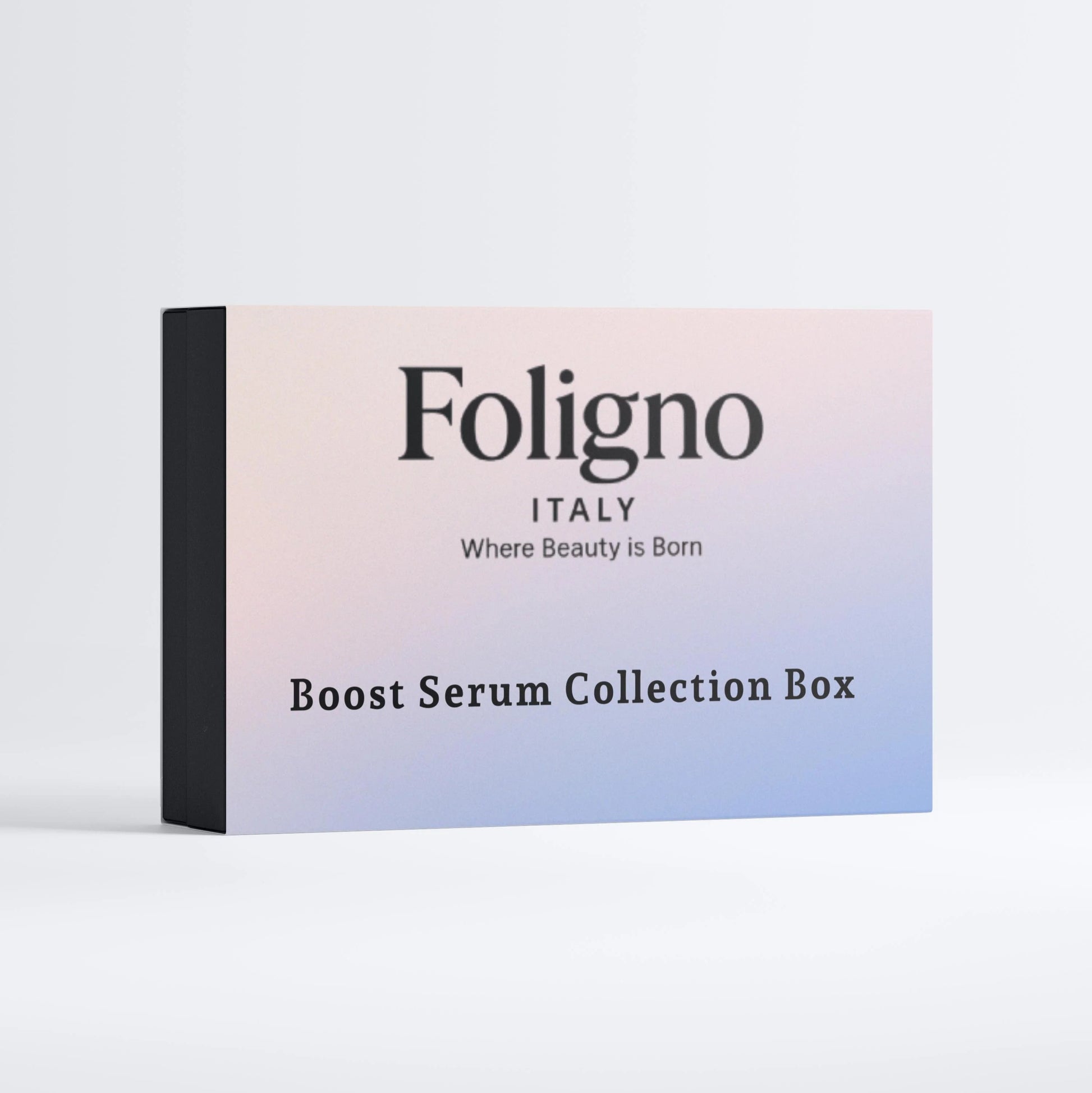 Foligno Italy Boost Serum Collection Box on a light gray background