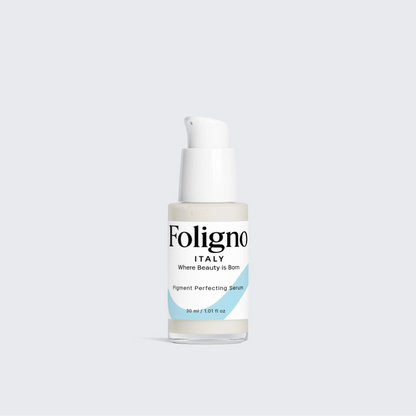 Foligno Italy skincare bottle on a light gray background
