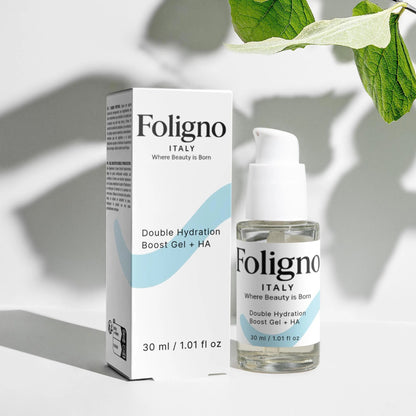 foligno double hydration boost gel+ Hyaluronic Acid Face Serum bottle