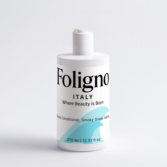 Foligno Italy hair product bottle on a white background